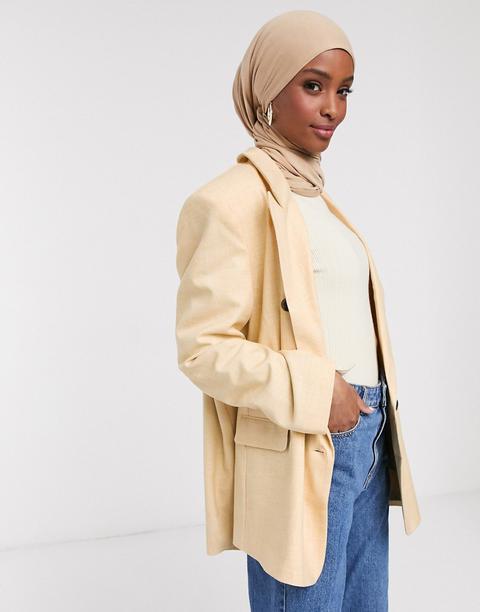 Asos Design Crosshatch Oversized Blazer In Buttermilk-yellow