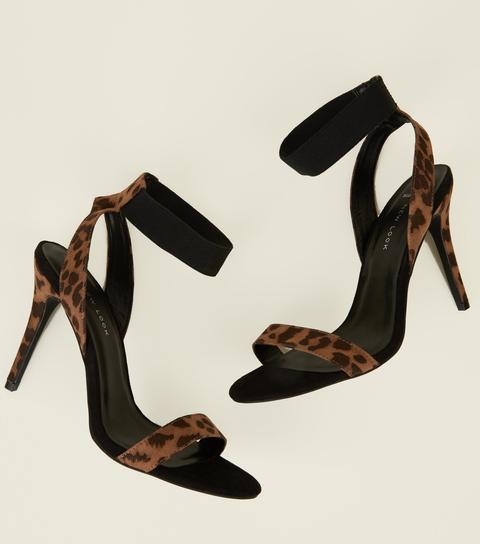 Wide Fit Leopard Print Suedette Elastic Strap Heels New Look