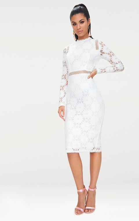Caris White Long Sleeve Lace Bodycon Dress