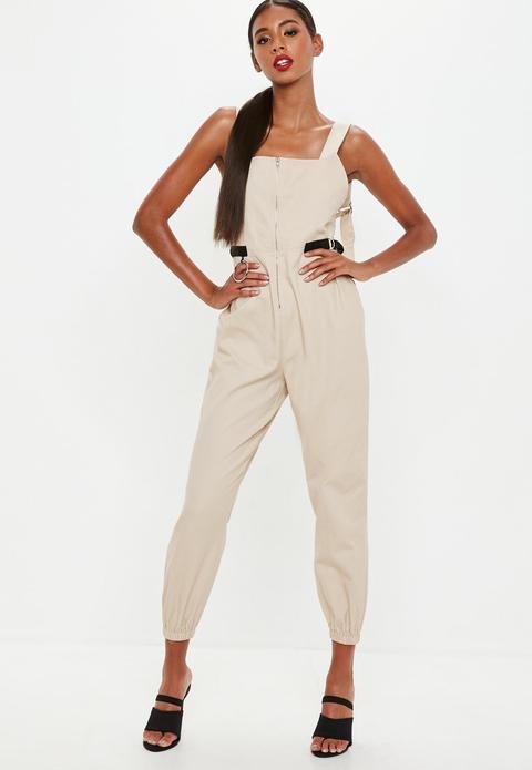 Sand Utility Dungaree Jumpsuit, Sand