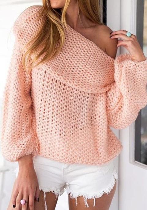 Pullover Irregolare Collare Couverture Moda Acrilica Rosa