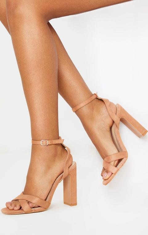 Nude Cross Strap Block Heel Sandal