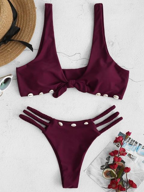 Bikini Trenzado Con Nudo De Caracol Zaful Plum Velvet