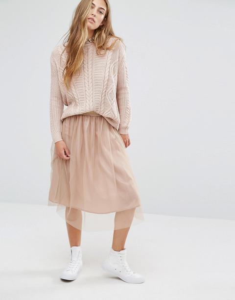 Pull&bear - Gonna Midi Con Strato In Tulle - Rosa