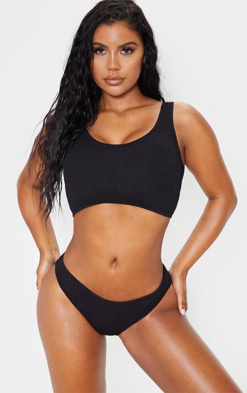 Black Fuller Bust Crinkle Deep Scoop Bikini Top