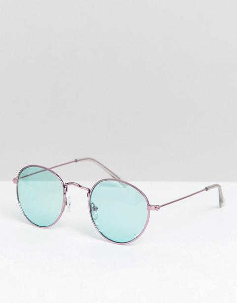 Gafas De Sol Redondas En Metal Rosa Con Lentes Verdes De Asos Design