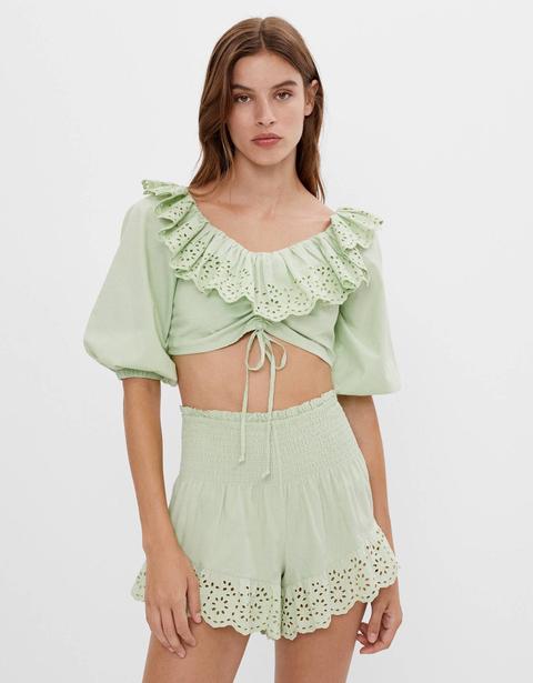 Blouse With Embroidered Ruffle