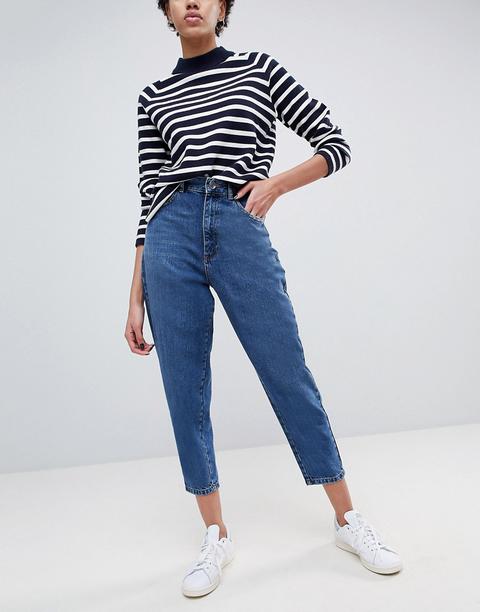 Asos Design - Boyfriend Jeans A Palloncino Blu Lavaggio Scuro - Blu