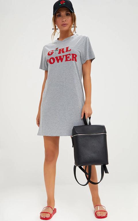 Grey Girl Power T Shirt Dress, Grey