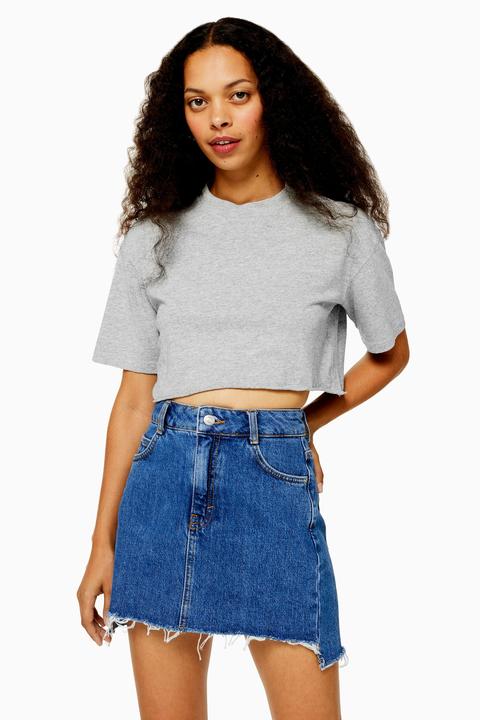 Womens Petite Grey Washed Cropped T-shirt - Grey Marl, Grey Marl