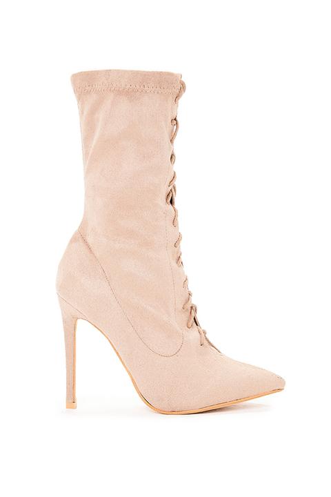 Megan Mckenna Mocha Faux Suede Lace Up Heeled Boots