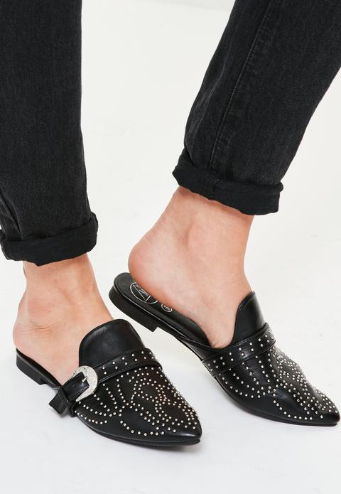 Black Pin Head Stud Close Toe Mules