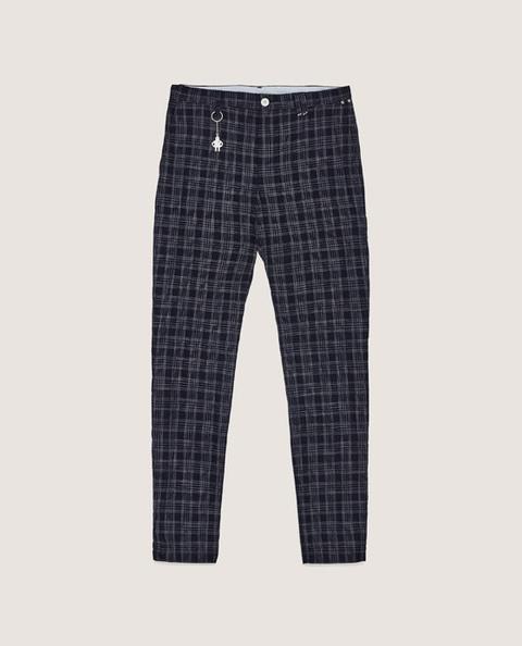 Pantaloni A Quadri Blu Navy