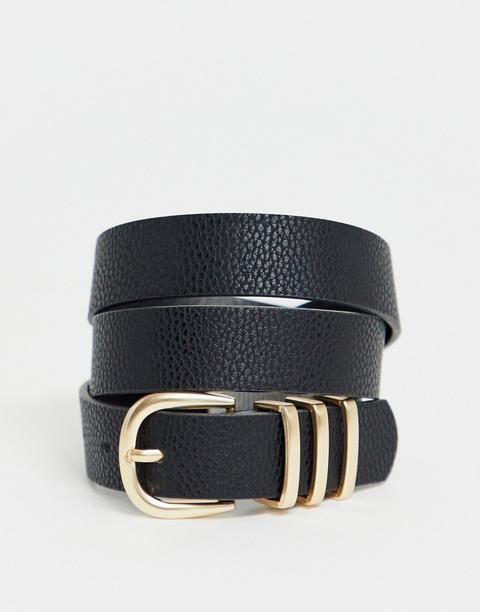 Pieces Gold Buckle Belt In Black-neutral