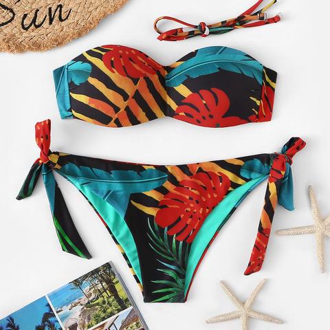 Set De Bikini Tropical Al Azar Con Cordón Lateral