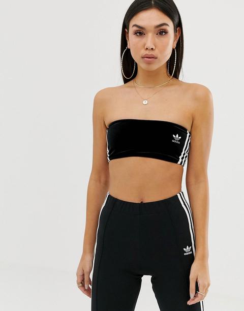 Adidas Originals Adicolor Three Stripe Bandeau Bralette In Black