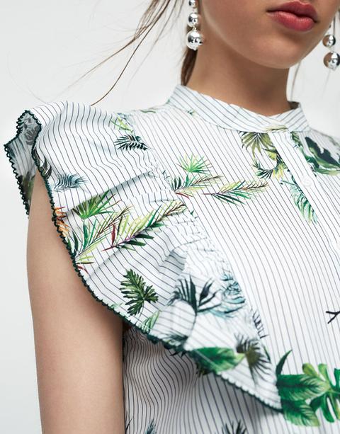 Camisa Manga Sisa Volante Estampado Tropical