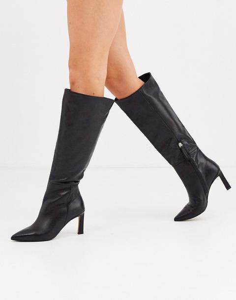 Asos Design Cyprus Premium Leather Pull On Knee High Boots In Black