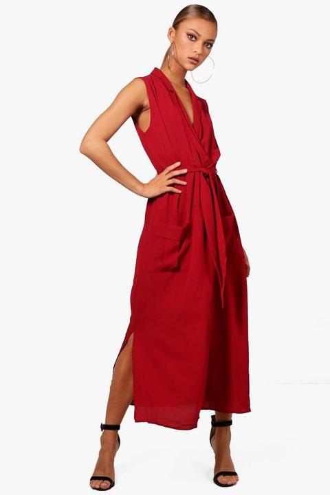 Sleeveless Belted Midi Shirt Dress