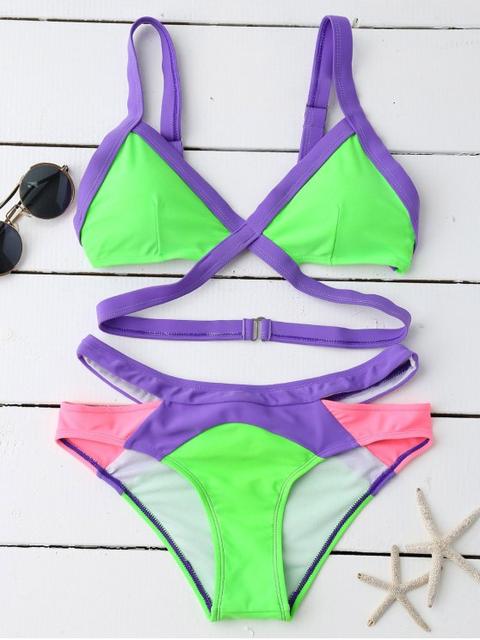 Strappy Color Block Banded Bikini Set