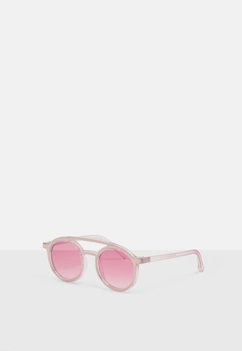 Pink Lens Double Bar Circular Sunglasses