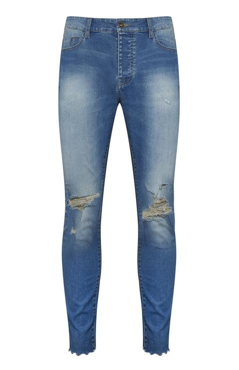 Jeans Skinny Con Strappi Azzurri