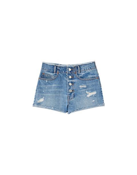 Shorts Denim Mom Fit Botones Vistos