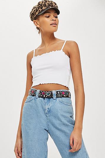 Kurztop Mit Gekräuseltem Saum - Weiß