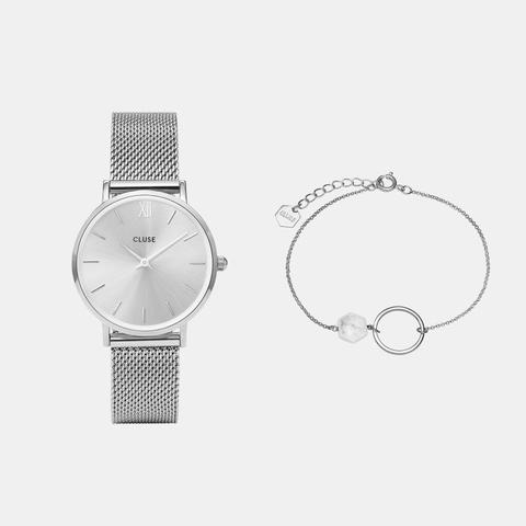 Conjunto De Reloj Y Pulsera En Plata Minuit