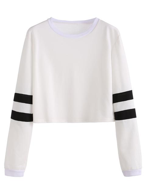 Camiseta Manga De Rayas Crop - Blanco