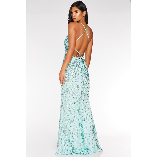 Sequin cross back discount fishtail maxi dress