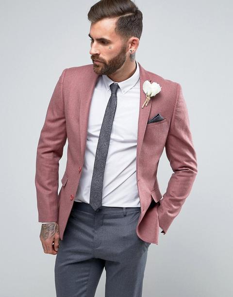 Asos Wedding - Blazer Skinny In 100% Lana Merino Mora - Rosso