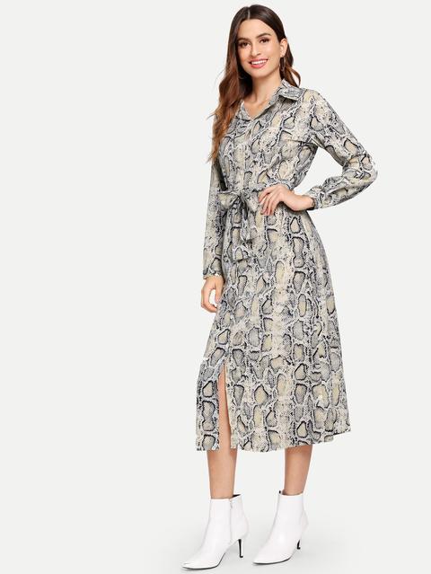 Vestido Estilo Blusa Con Estampado De Serpiente