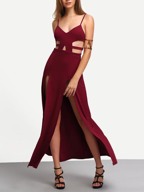 Red Cinghia Di Spaghetti Spaccato Split Maxi Dress