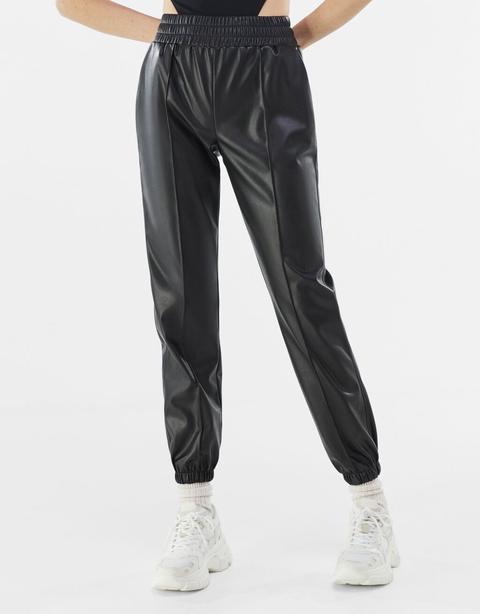 Faux Leather Jogger Trousers