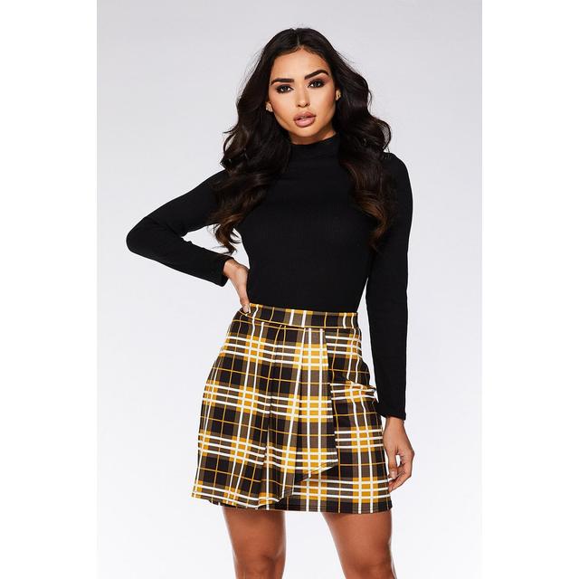 mustard check skirt