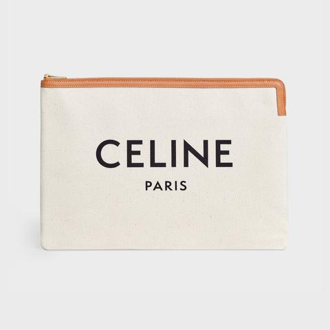 Large Pouch In Cotton With Celine Print And Calfskin