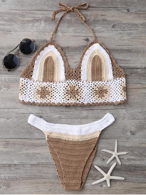 Bloque De Color Congregado Crochet Bikini Set