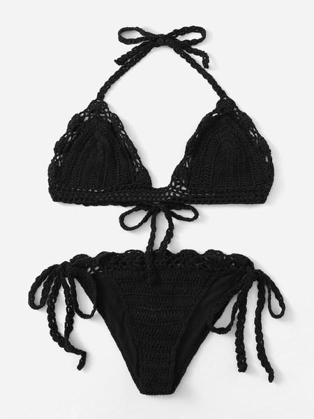 Completo Bikini All'uncinetto Con Bordo A Ventaglio Laterale