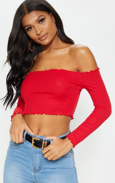 Red Frill Edge Crop Top