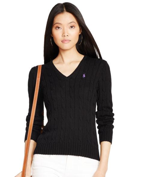 Cable Cotton V-neck Sweater