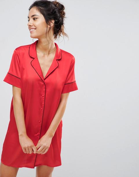 Missguided - Camicia Da Notte In Raso - Rosso