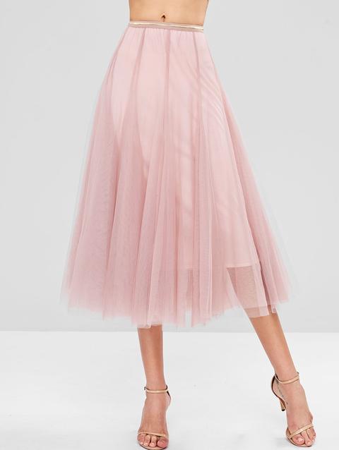 Gonna Longuette In Tulle A Strati Pink