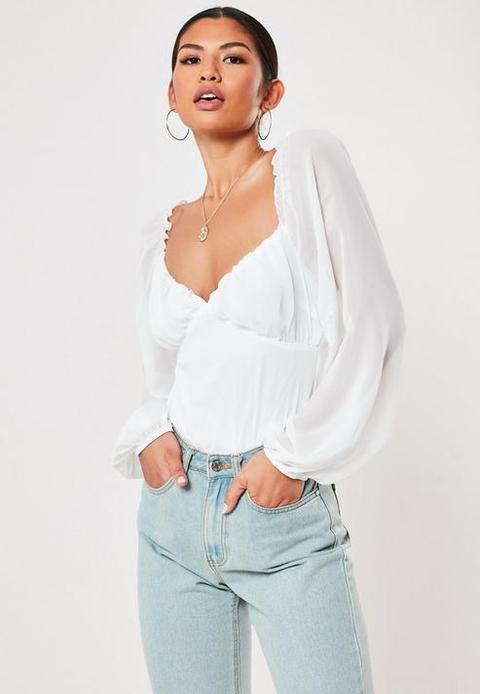 White Milkmaid Sheer Sleeve Bodysuit, White