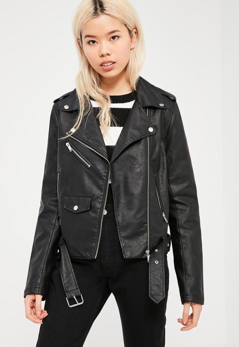 Tall Black Faux Leather Biker Jacket