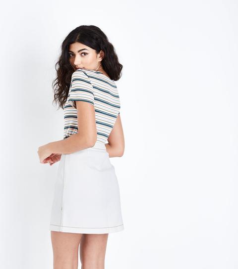 Off White Denim Button Front A-line Skirt New Look