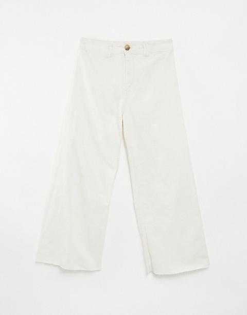 Stradivarius Organic Cotton Cropped Wide Leg Jean In Ecru-white