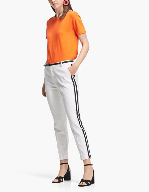 Pantaloni Eleganti Con Cintura E Fascia Laterale Bianco