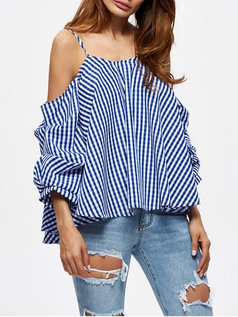 Checked Cold Shoulder Blouse