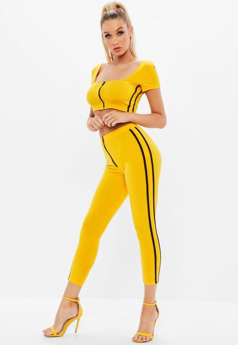 Petite Yellow Zip Stripe Leggings, Yellow